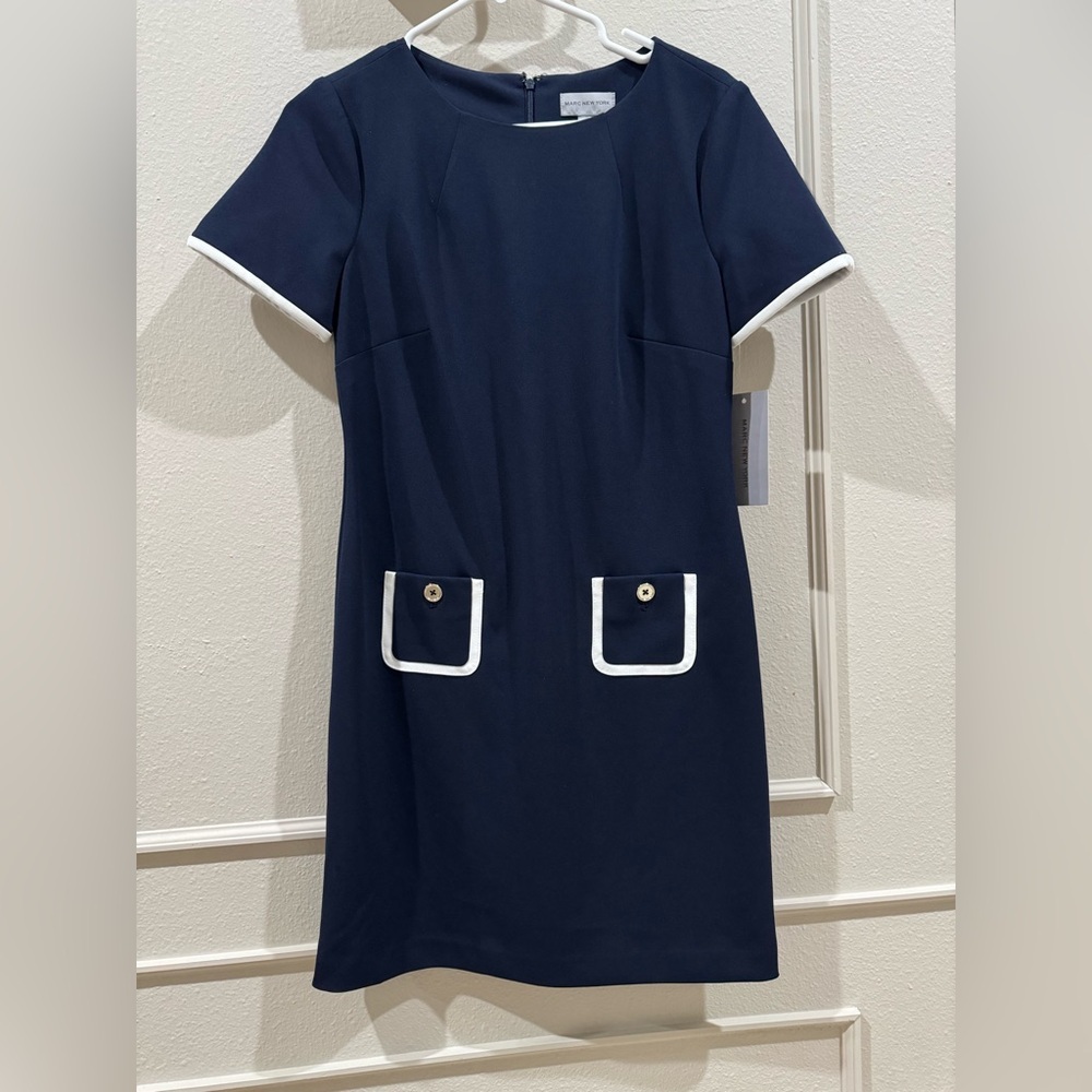Marc New York NWT 4 Vintage Navy Blue Short Sleeve Nautical Mini Dress